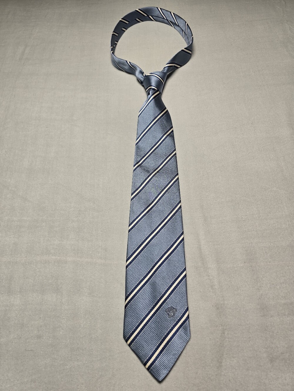 Vintage Gianni Versace Silk Tie Blue Diagonal Regimental Stripe Made In Italy